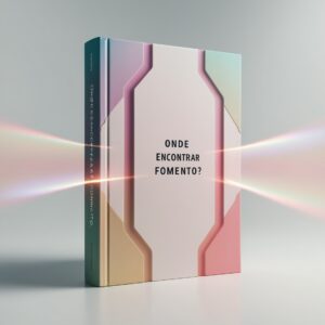 Capa de livro futurista com jogo de luzes e título minimalista "onde encontrar fomento?"